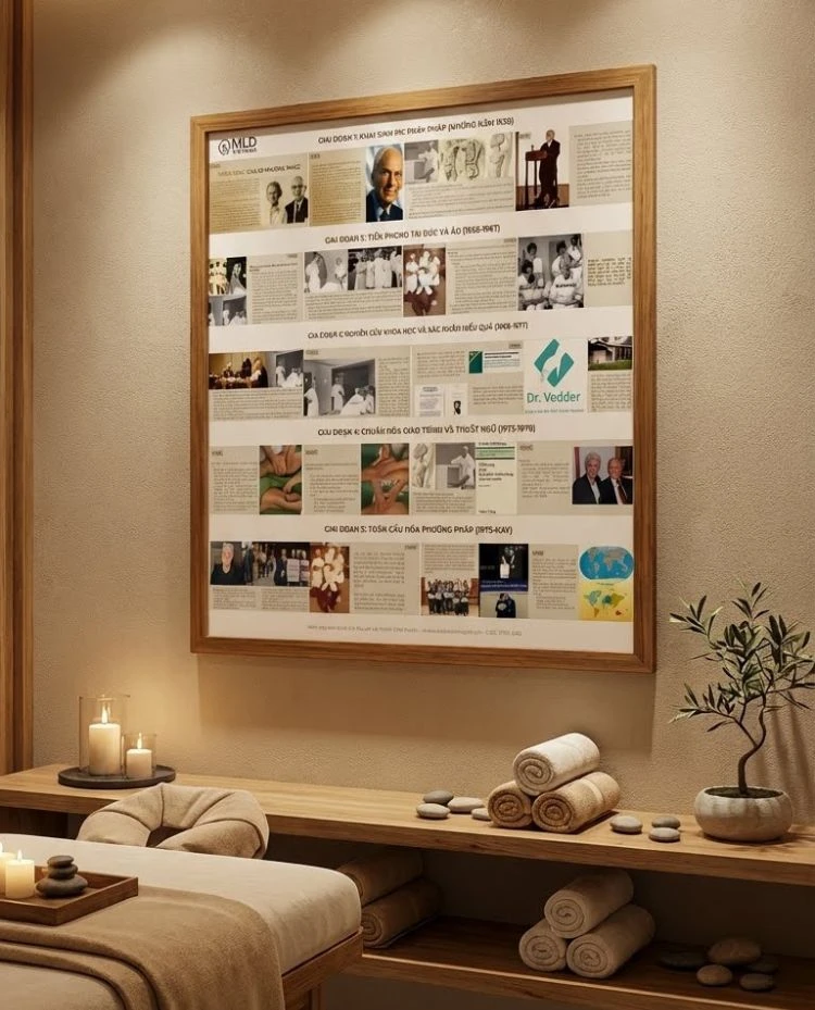 Tranh Lịch Sử Hình Thành Phương Pháp Dẫn Lưu Bạch Huyết Thủ Công MLD